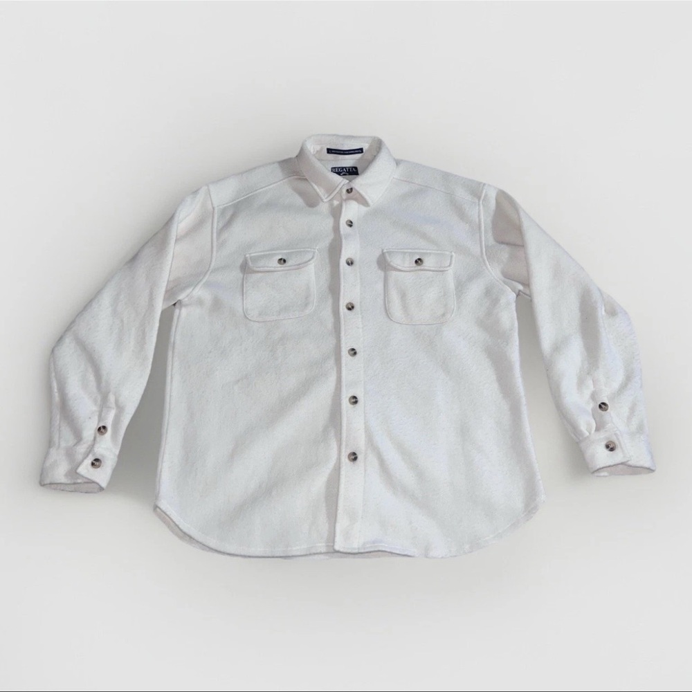 VTG Regatta Men's Fleece Shacket White Mens L Long Sleeve Button Up Shirt Jacket